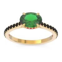 Lab Emerald Ring In 18k Yellow Gold With Ruby And Black Onyx Mahavisa Oval Classic Ring