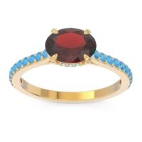 Garnet Ring In 18k Yellow Gold With Aquamarine And Swiss Blue Topaz Mahavisa Oval Classic Ring