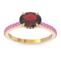 Garnet Ring In 18k Yellow Gold With Blue Sapphire And Pink Tourmaline Mahavisa Oval Classic Ring