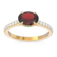 Garnet Ring In 14k Yellow Gold With Emerald And Lab Diamond Mahavisa Oval Classic Ring