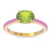 Peridot Ring In 18k Yellow Gold With Aquamarine And Pink Tourmaline Mahavisa Oval Classic Ring