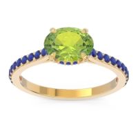 Peridot Ring In 14k Yellow Gold With Blue Sapphire Mahavisa Oval Classic Ring