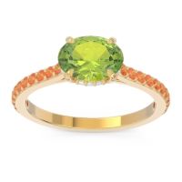 Peridot Ring In 18k Yellow Gold With Lab Diamond And Citrine Mahavisa Oval Classic Ring
