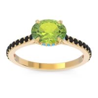 Peridot Ring In 18k Yellow Gold With Swiss Blue Topaz And Black Onyx Mahavisa Oval Classic Ring