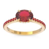 Lab Ruby Ring In 18k Yellow Gold With Lab Diamond And Ruby Mahavisa Oval Classic Ring