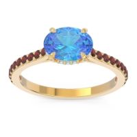 Swiss Blue Topaz Ring In 18k Yellow Gold With Aquamarine And Garnet Mahavisa Oval Classic Ring