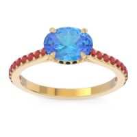 Swiss Blue Topaz Ring In 18k Yellow Gold With Black Onyx And Ruby Mahavisa Oval Classic Ring