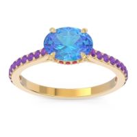 Swiss Blue Topaz Ring In 18k Yellow Gold With Ruby And Amethyst Mahavisa Oval Classic Ring