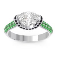 Diamond Ring In Palladium With Black Onyx And Emerald Timi Oval Modern Ring
