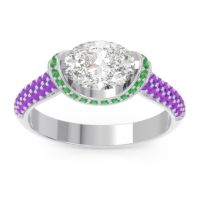 Diamond Ring In Palladium With Emerald And Amethyst Timi Oval Modern Ring