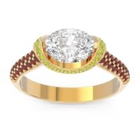 Diamond Ring In 14k Yellow Gold With Peridot And Garnet Timi Oval Modern Ring