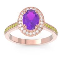 Amethyst Ring In 14K Rose Gold With Diamond And Peridot Oni Oval Halo Ring