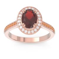 Garnet Ring In 14K Rose Gold With Diamond And Citrine Oni Oval Halo Ring