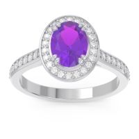 Amethyst Ring In 14k White Gold With Diamond And Lab Diamond Oni Oval Halo Ring