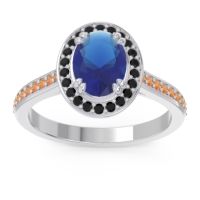 Blue Sapphire Ring In Palladium With Black Onyx And Citrine Oni Oval Halo Ring