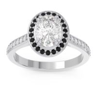 Diamond Ring In 14k White Gold With Black Onyx And Lab Diamond Oni Oval Halo Ring