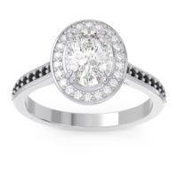 Diamond Ring In 14k White Gold With Black Onyx Oni Oval Halo Ring