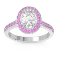 Diamond Ring In 14k White Gold With Pink Tourmaline Oni Oval Halo Ring