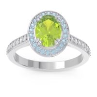 Peridot Engagement Ring In Palladium With Aquamarine And Diamond - Oni Oval Halo Ring