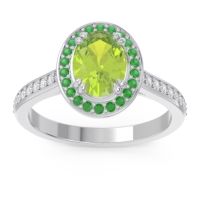 Peridot Engagement Ring In Palladium With Emerald And Diamond - Oni Oval Halo Ring