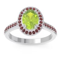Peridot Ring In Palladium With Garnet Oni Oval Halo Ring