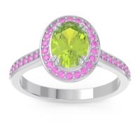 Peridot Ring In 14k White Gold With Pink Tourmaline Oni Oval Halo Ring