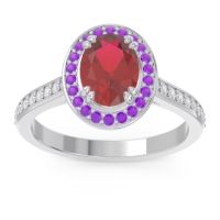 Ruby Engagement Ring In Platinum With Amethyst And Diamond - Oni Oval Halo Ring