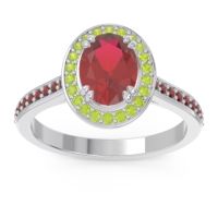 Ruby Ring In Palladium With Peridot And Garnet Oni Oval Halo Ring