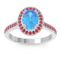 Swiss Blue Topaz Ring In 14k White Gold With Ruby Oni Oval Halo Ring