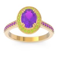 Amethyst Ring In 14k Yellow Gold With Peridot Oni Oval Halo Ring