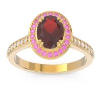 Garnet Engagement Ring In 18k Yellow Gold With Pink Tourmaline And Diamond - Oni Oval Halo Ring