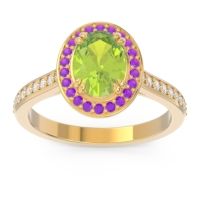 Peridot Engagement Ring In 14k Yellow Gold With Amethyst And Diamond - Oni Oval Halo Ring