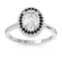 Diamond Ring In 14k White Gold With Black Onyx And Lab Diamond Dhanya Oval Halo Ring