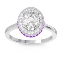 Diamond Ring In 14k White Gold With Amethyst Dhanya Oval Halo Ring