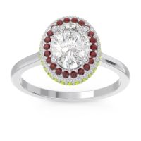 Diamond Ring In 14k White Gold With Garnet And Peridot Dhanya Oval Halo Ring