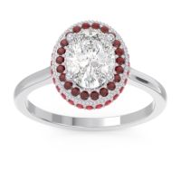 Diamond Ring In 14k White Gold With Garnet And Ruby Dhanya Oval Halo Ring