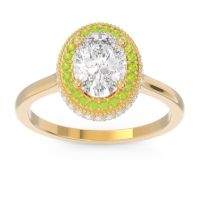 Diamond Engagement Ring In 14k Yellow Gold With Peridot - Dhanya Oval Halo Ring