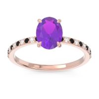 Amethyst Engagement Ring In 18K Rose Gold With Black Onyx And Diamond - Presya Oval Classic Ring