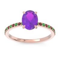 Amethyst Ring In 18K Rose Gold With Emerald And Garnet Presya Oval Classic Ring