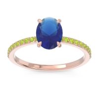 Lab Blue Sapphire Ring In 18K Rose Gold With Peridot Presya Oval Classic Ring
