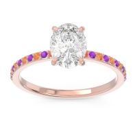 Diamond Ring In 14K Rose Gold With Citrine And Amethyst Presya Oval Classic Ring