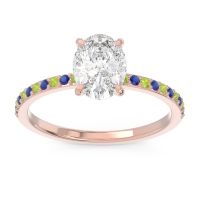 Diamond Ring In 18K Rose Gold With Peridot And Blue Sapphire Presya Oval Classic Ring