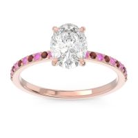 Diamond Ring In 18K Rose Gold With Pink Tourmaline And Garnet Presya Oval Classic Ring