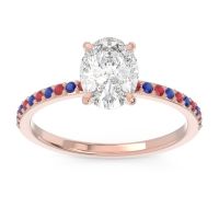 Diamond Ring In 18K Rose Gold With Ruby And Blue Sapphire Presya Oval Classic Ring