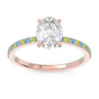 Diamond Ring In 18K Rose Gold With Swiss Blue Topaz And Peridot Presya Oval Classic Ring