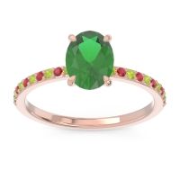 Lab Emerald Ring In 18K Rose Gold With Peridot And Ruby Presya Oval Classic Ring