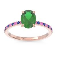Lab Emerald Ring In 18K Rose Gold With Pink Tourmaline And Blue Sapphire Presya Oval Classic Ring
