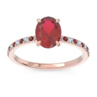 Ruby Ring In 18K Rose Gold With Aquamarine And Garnet Presya Oval Classic Ring
