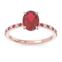 Lab Ruby Ring In 14K Rose Gold With Aquamarine And Ruby Presya Oval Classic Ring