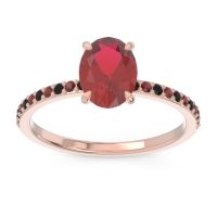 Ruby Ring In 18K Rose Gold With Black Onyx And Garnet Presya Oval Classic Ring